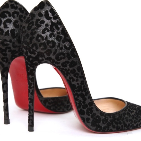 CHRISTIAN LOUBOUTIN Black Pumps D'Orsay IRIZA Leopard Velvet Fabric 37.5 $800 - Picture 8 of 16